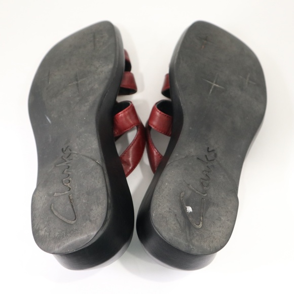 Clarks Red Leather Womens Sandals Shoes Size 6M - Picture 7 of 8
